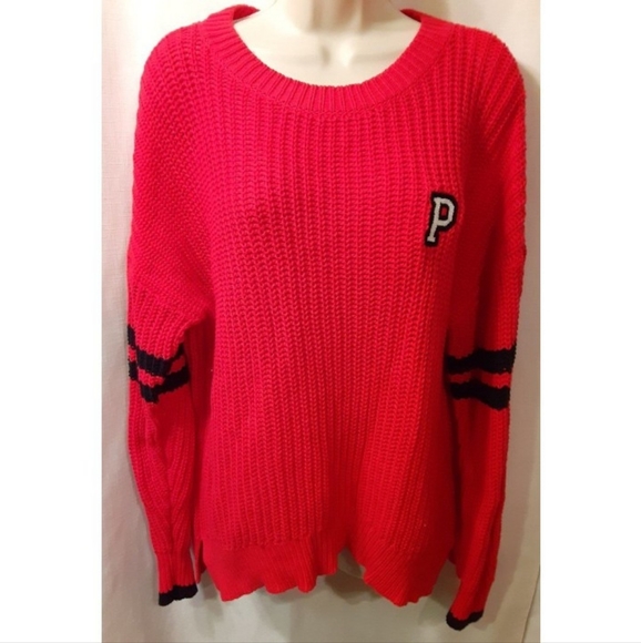 PINK VS Boyfriend Crewneck Sweater Red "Lettermen"w/ Blk details rare/htf 😍🔥💎 - Picture 10 of 11